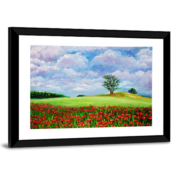Red Poppy Field Landscape Canvas Wall Art