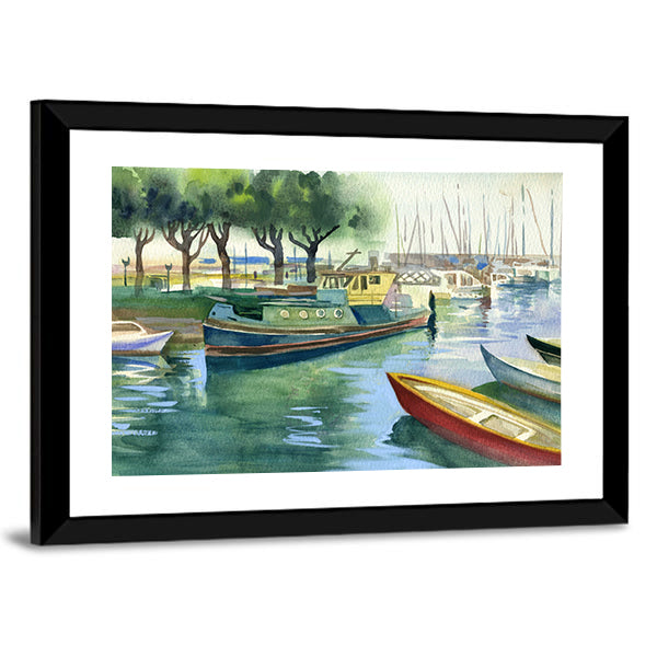 Watercolor Boats Canal Canvas Wall Art