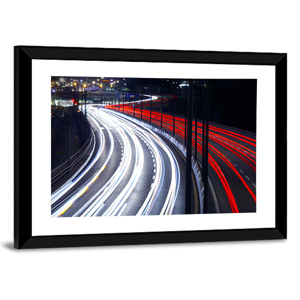 Light Trails From Cars In Stockholm Canvas Wall Art
