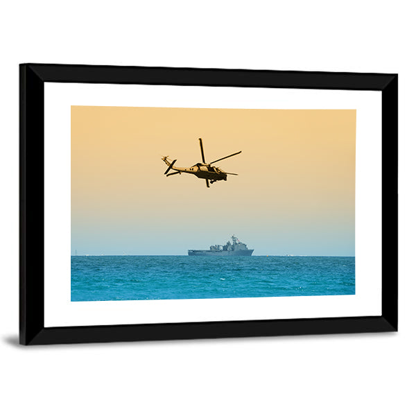 Military Helicopter On Patrol Canvas Wall Art