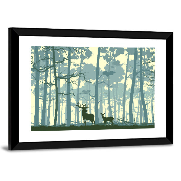 Wild Deer In Forest Canvas Wall Art