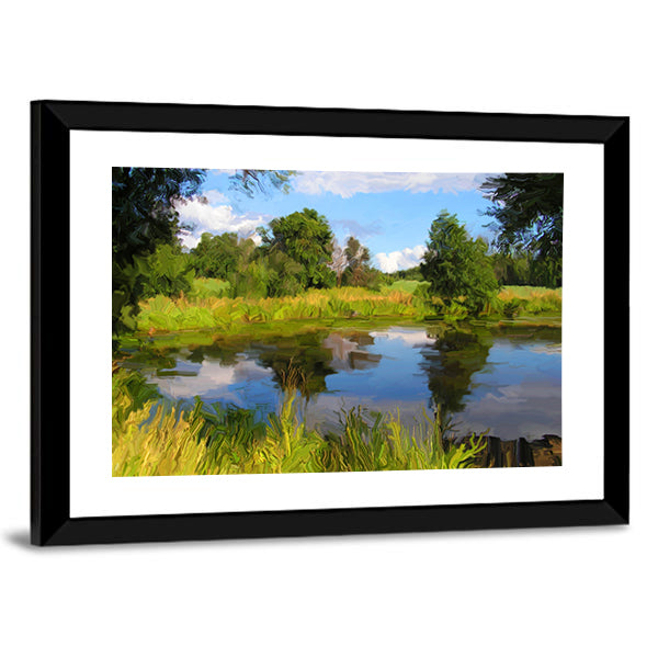 Hand Drawn Summer Lake Canvas Wall Art