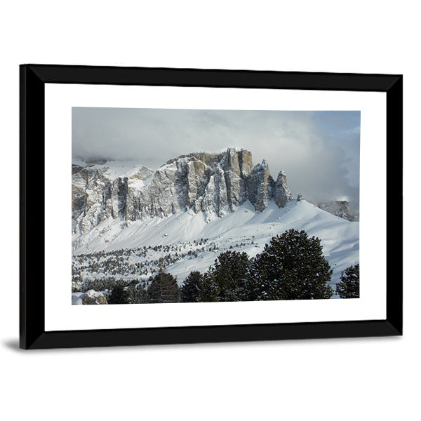 Gruppo Cella Mountains In Italy Canvas Wall Art in white, gray and blue, framed print, product view on a white background