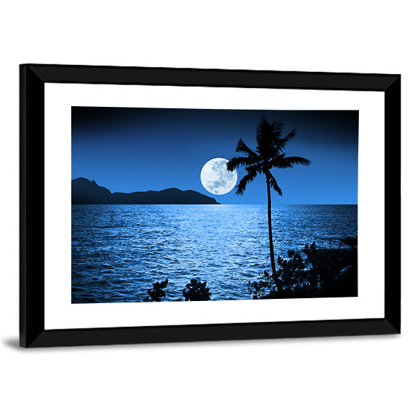 Full Moon Over Ocean Canvas Wall Art
