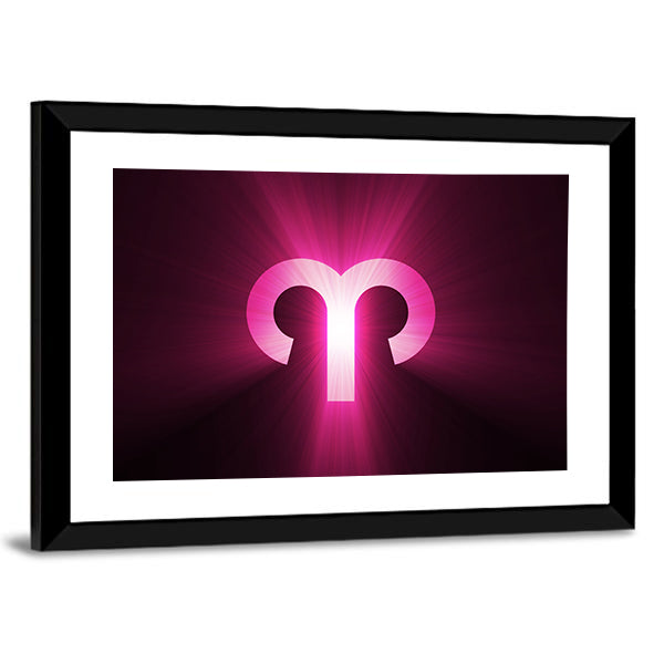 Aries Zodiac Symbol with Radiant Rays Canvas Wall Art