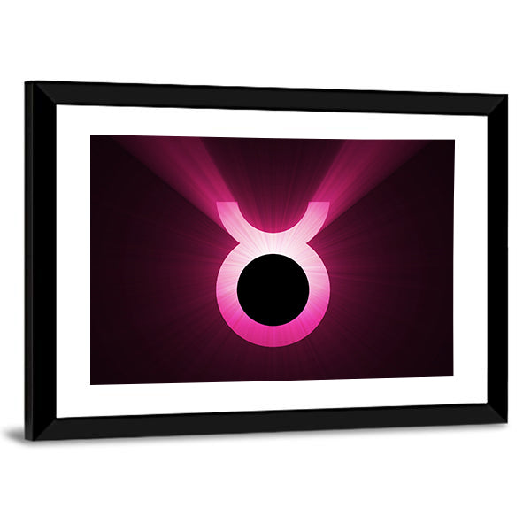 Glowing Pink Taurus Zodiac Symbol Canvas Wall Art
