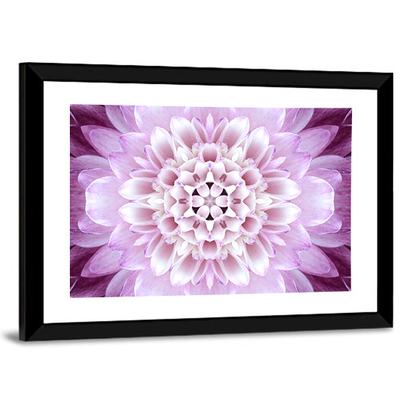 Purple Concentric Flower Canvas Wall Art in white, purple and pink, framed print, product view on a white background