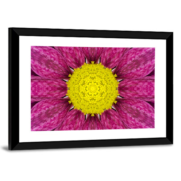 Purple Concentric Flower Canvas Wall Art in yellow and purple, framed print, product view on a white background