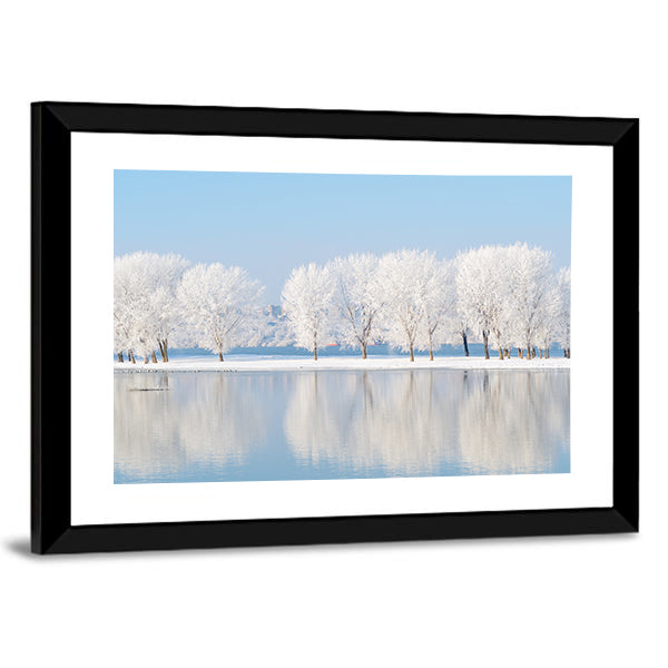 Winter Landscape Reflection In Lake Canvas Wall Art