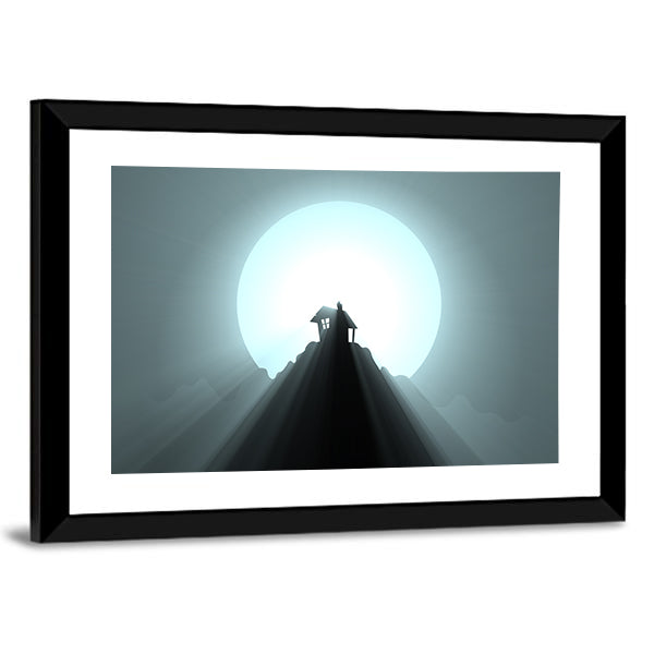 Halloween House Under Giant Moon Canvas Wall Art