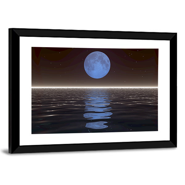 Surreal Moonset Over Water Canvas Wall Art