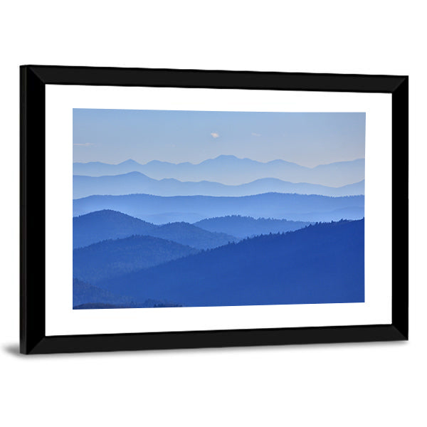Misty Mountain Valley with Moon Canvas Wall Art
