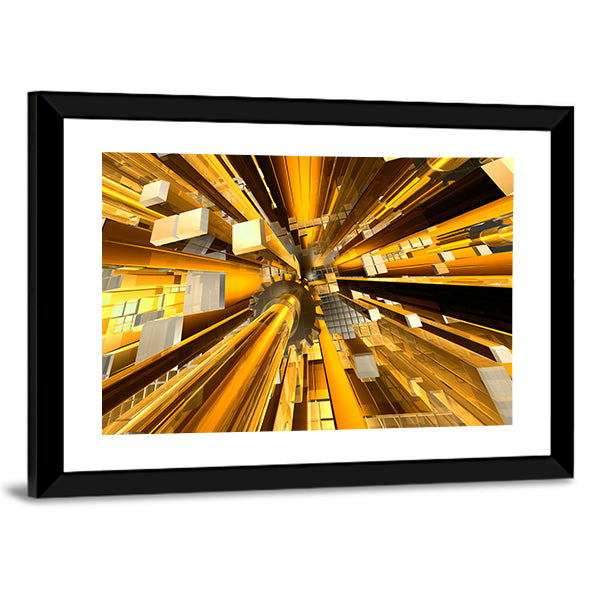 Golden Mechanical Hub Abstract Canvas Wall Art