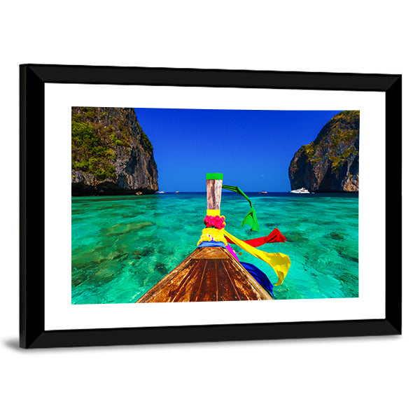 Traditional Longtail Boat In Maya Bay Canvas Wall Art