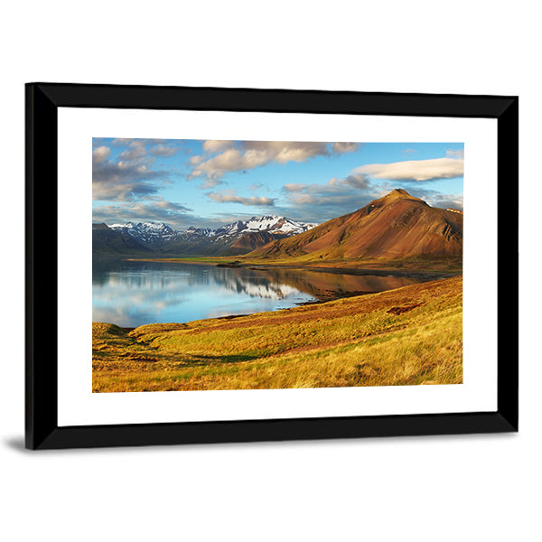 Iceland Mountains and Lake Reflection Canvas Wall Art