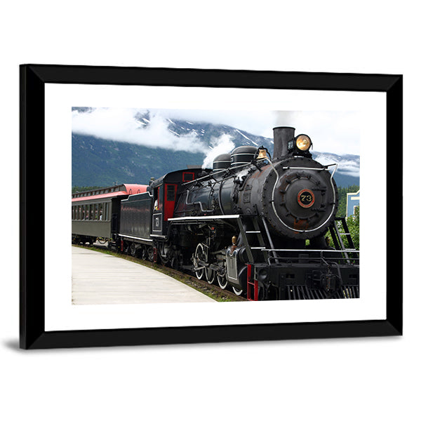 Number 73 Steam Locomotive Departing Station Canvas Wall Art