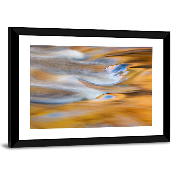 Bond Falls Rapids In USA Canvas Wall Art in white, yellow and blue, framed print, product view on a white background