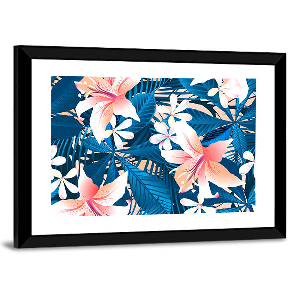 Tropical Lily and Plumeria Floral Pattern Canvas Wall Art