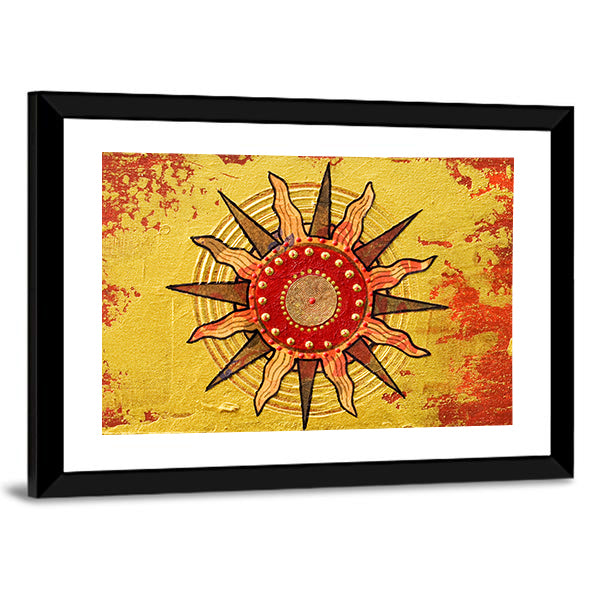 Radiant Golden Sun with Red Disc Canvas Wall Art