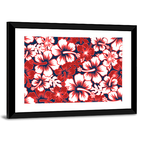 Surf Floral Hibiscus Seamless Pattern Canvas Wall Art