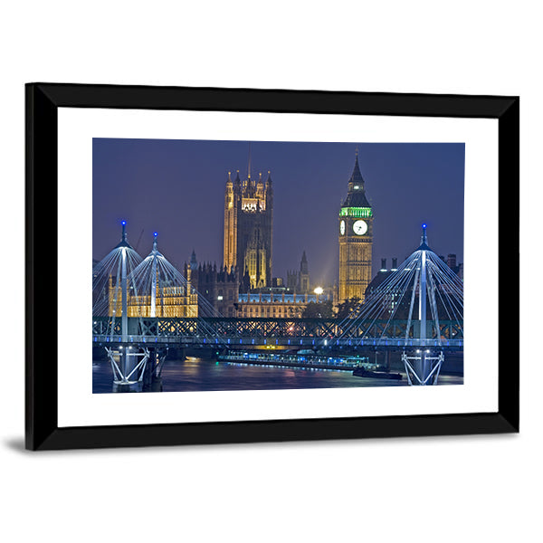 London Landmark Big Ben At Night Canvas Wall Art