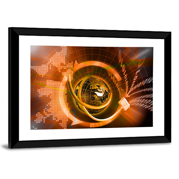 Wired Globe with Binary Code Canvas Wall Art