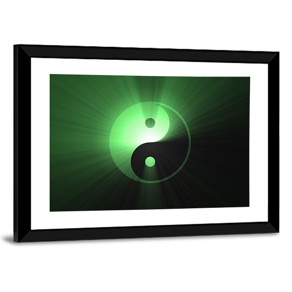 Glowing Green Yin Yang Canvas Wall Art