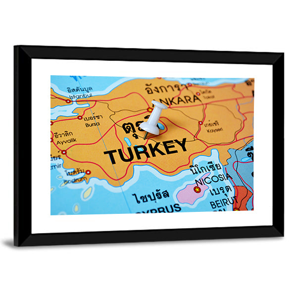 Turkey Map With Push Pin Canvas Wall Art
