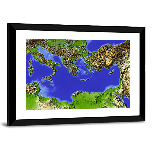 Shaded Relief Map of the Mediterranean Canvas Wall Art