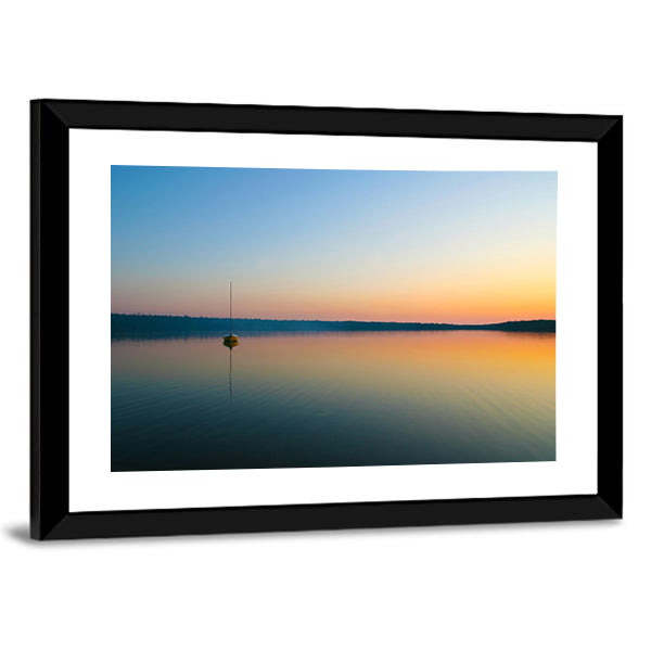 Yellow Sailboat at Sunset Canvas Wall Art