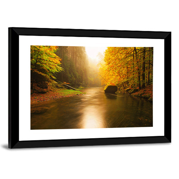 Sunset Above Mountain River Canvas Wall Art