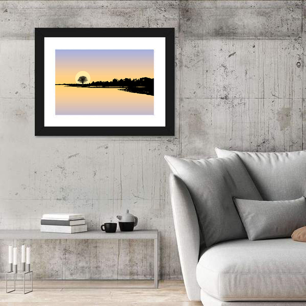 Sunset Over Lake Canvas Wall Art