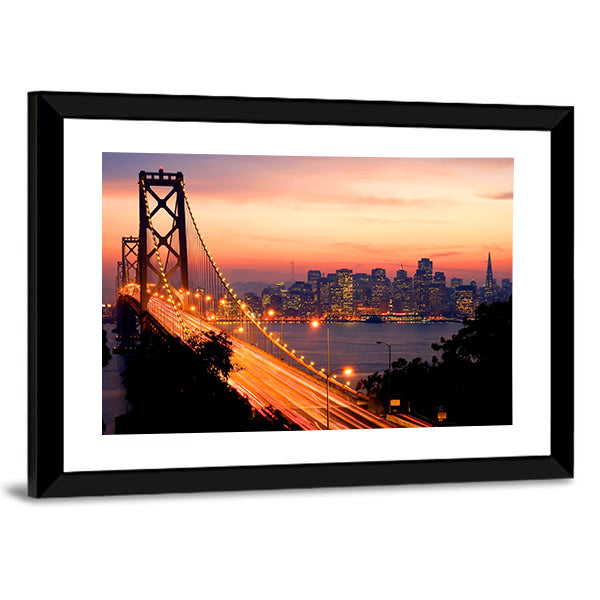 San Francisco And Bay Bridge At Sunset Canvas Wall Art