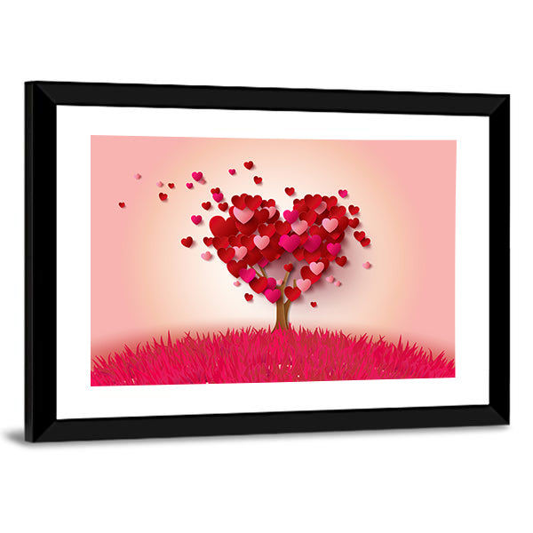 Love Tree With Heart Leaves Canvas Wall Art