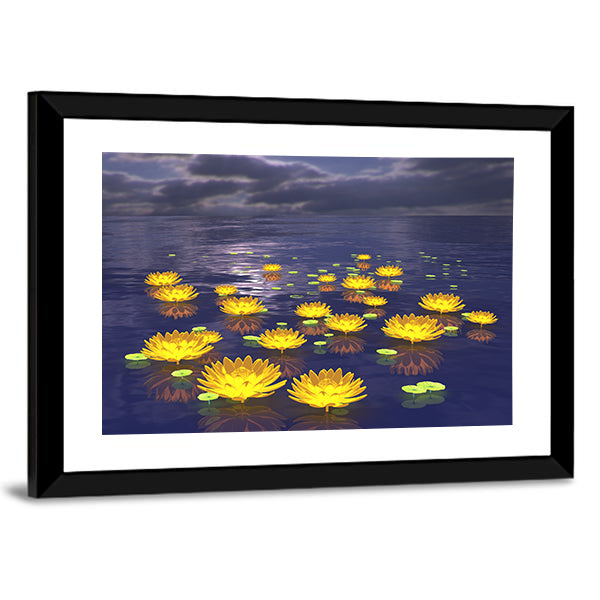 Yellow Water Lilies at Twilight Canvas Wall Art