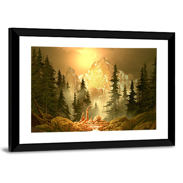 Mountain Stream at Golden Hour Canvas Wall Art
