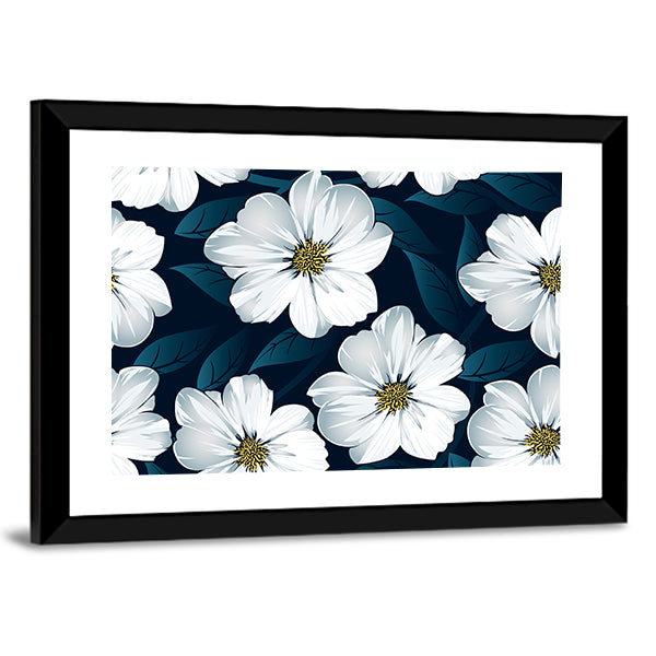 White Floral Seamless Pattern Canvas Wall Art