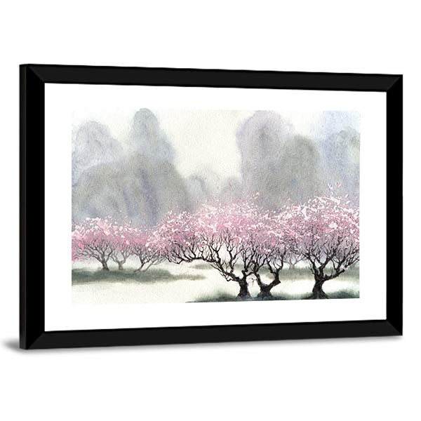 Misty Spring Cherry Blossom Orchard Canvas Wall Art