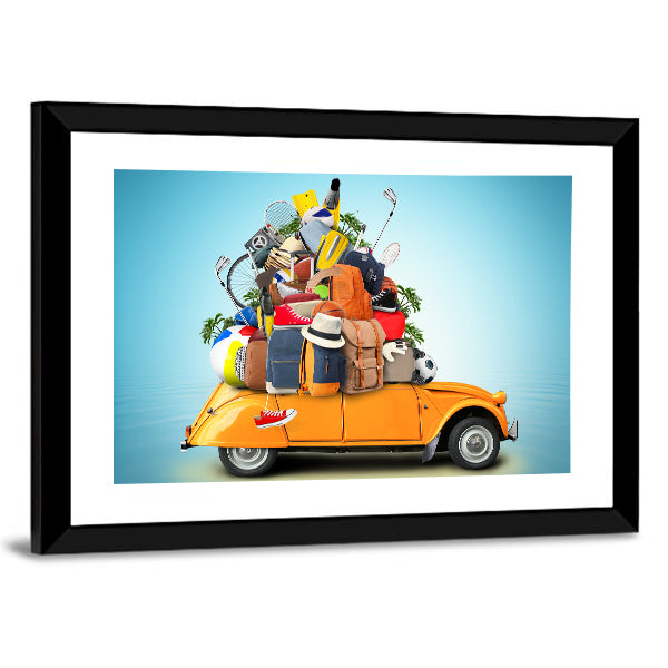 Yellow-orange 2cv with Overloaded Luggage Canvas Wall Art