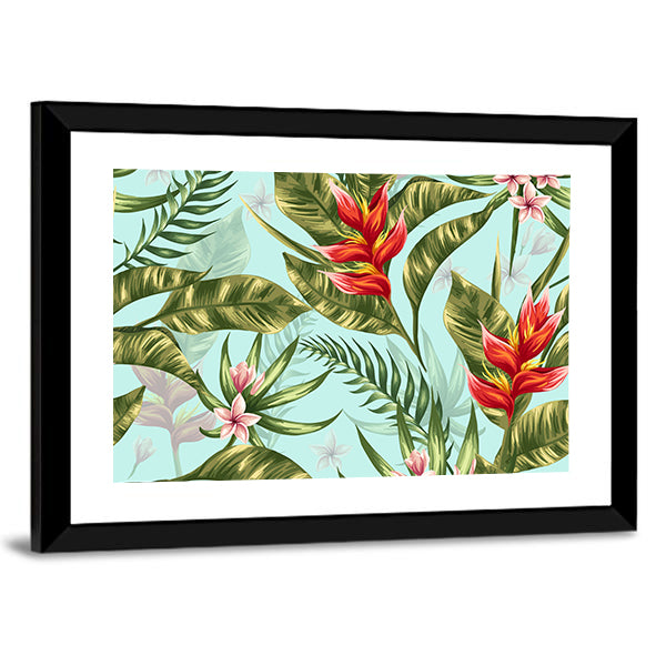 Tropical Heliconia and Plumeria Pattern Canvas Wall Art