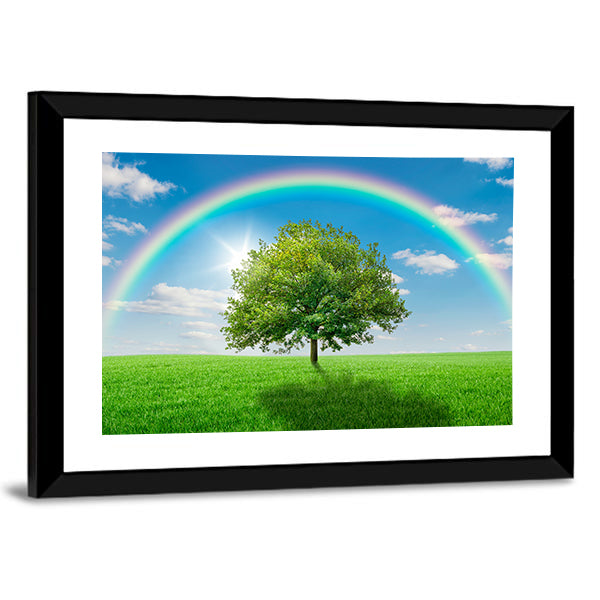 Old Oak Tree on Green Meadow Canvas Wall Art