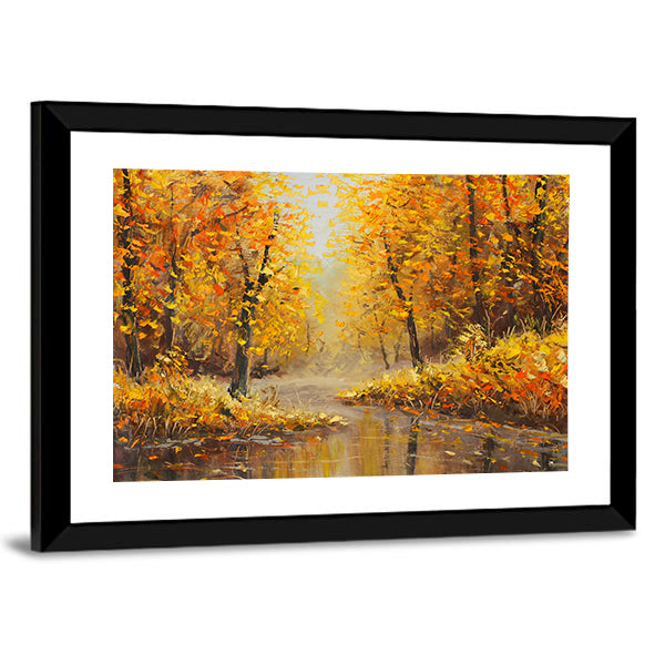 Golden Autumn Along a River Canvas Wall Art