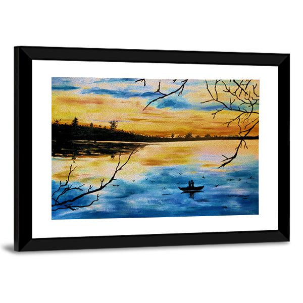 Lovers in a Boat at Sunset Canvas Wall Art