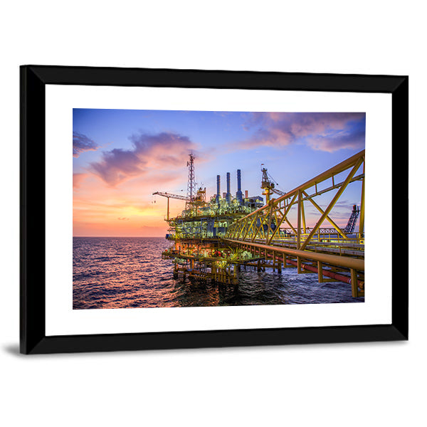 Offshore Oil Rig at Sunset Canvas Wall Art
