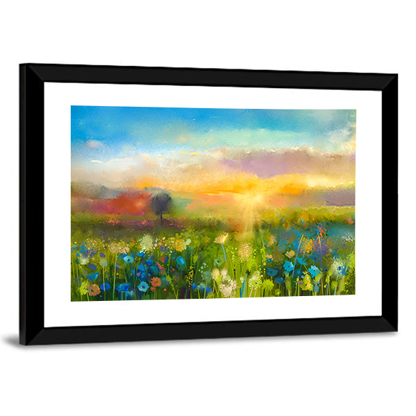 Sunset Over Wildflower Meadow Canvas Wall Art