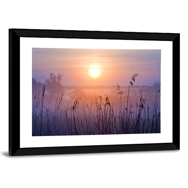 Shallow Depth Of Field At Sunset Canvas Wall Art in orange, yellow and purple, framed print, product view on a white background