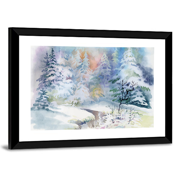 Watercolor Winter Landscape Canvas Wall Art