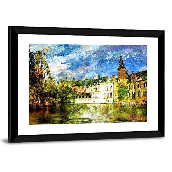Belgian Canal in a Small Town Canvas Wall Art