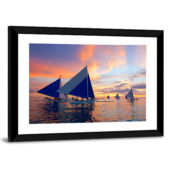 Sailboats at Boracay Sunset Canvas Wall Art
