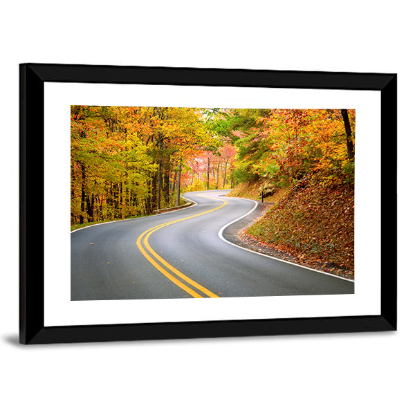 Winding Road Through Fall Forest In Appalachian Mountains Canvas Wall Art